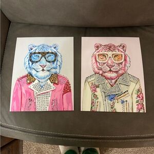 Stylish Tiger Art Prints with Glasses